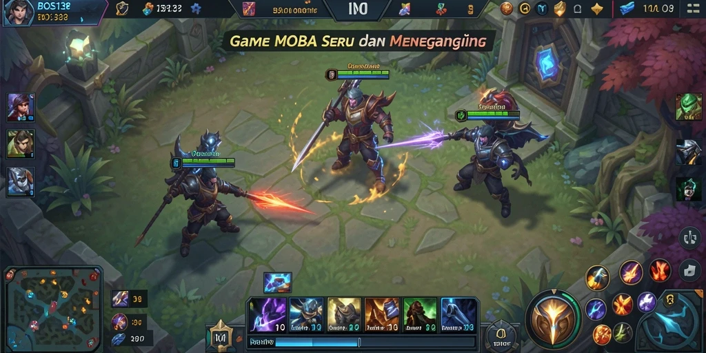 Tampilan gameplay BOS138 dengan karakter bertarung di arena MOBA.