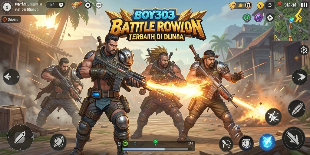 Tangkapan layar gameplay BOY303 dengan aksi Battle Royale yang mendebarkan.