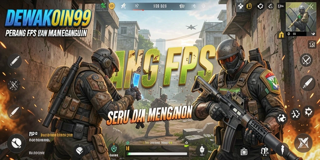 Tampilan seru gameplay DEWAKOIN99 dengan pertarungan FPS intens.