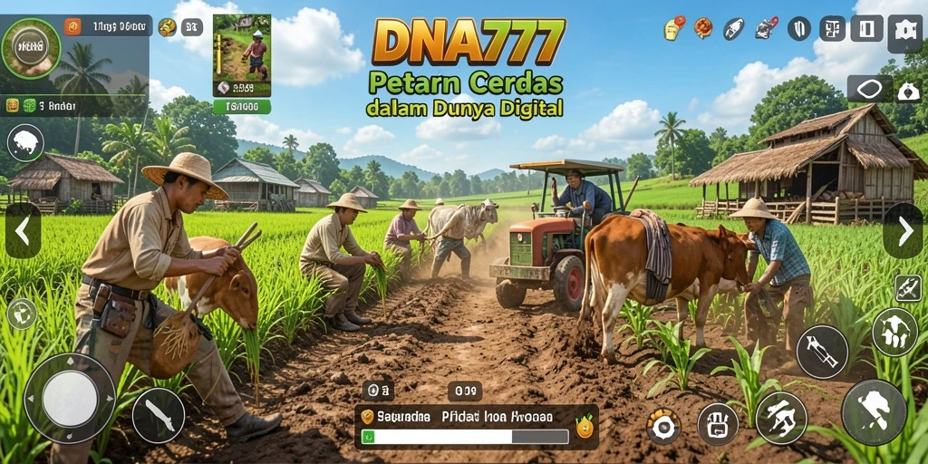 Screenshot gameplay yang menarik dari DNA777 menampilkan pertanian modern.