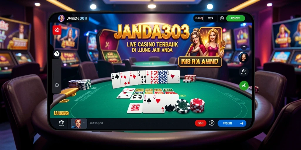 Screenshot JANDA303 menunjukkan dealer langsung yang berinteraksi dengan pemain dalam game Live Casino.