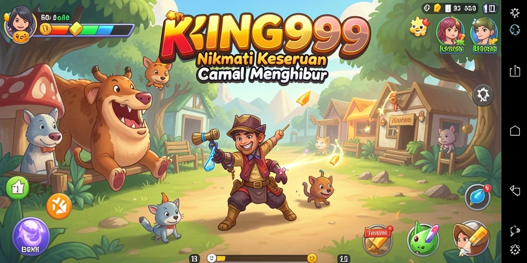 Tampilan gameplay KING999 yang ceria dan menghibur.