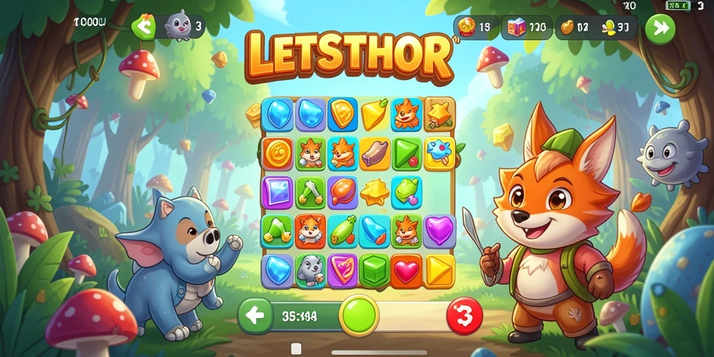 Screenshot utama LETSTHOR menampilkan keseruan gameplay Match-3.