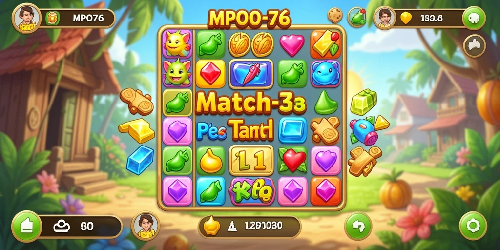 Tampilan gameplay seru MPO76 dengan tantangan match-3.
