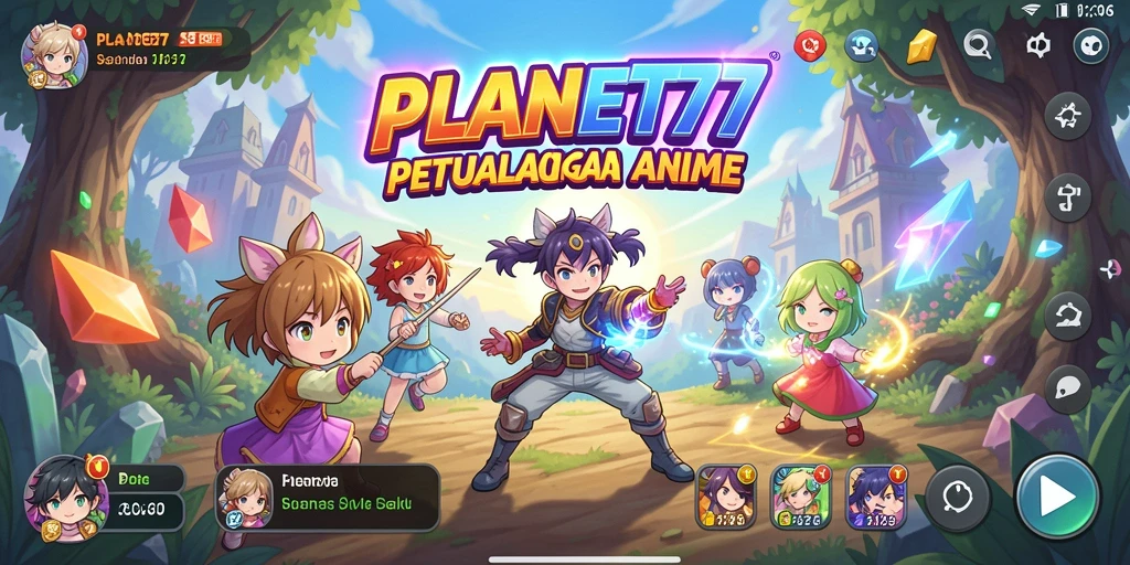 Screenshot utama PLANET77 menampilkan karakter anime dalam aksi seru.