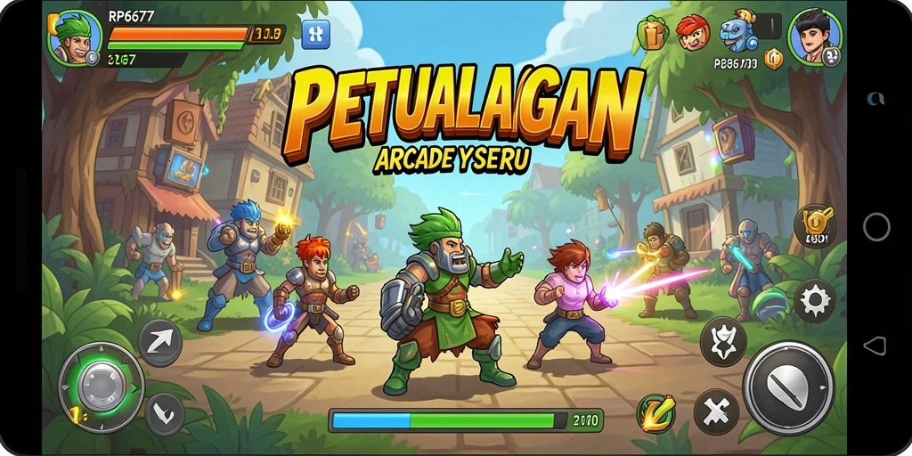 Screenshot utama RP6677 menampilkan aksi seru dalam gameplay Arcade.
